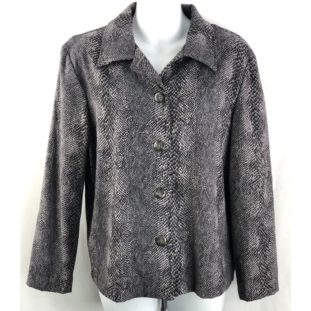 Vintage Briggs Jacket Blazer PM Gray Snake Print ButtonUp Long Sleeve Collar Y2K